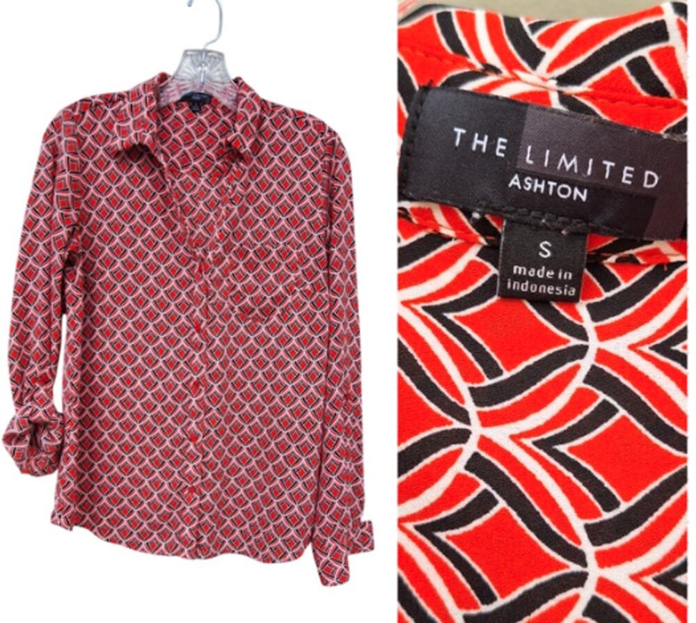 The Limited Ashton 70s style print Women's Shirt Blouse Red Black White Size S